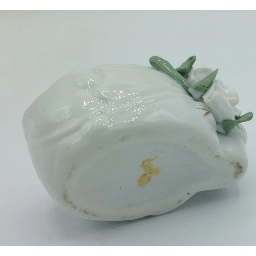 Vtg Porcelain Trinket Dish Planter Dove Birds Raised Flowers White Gold Trim